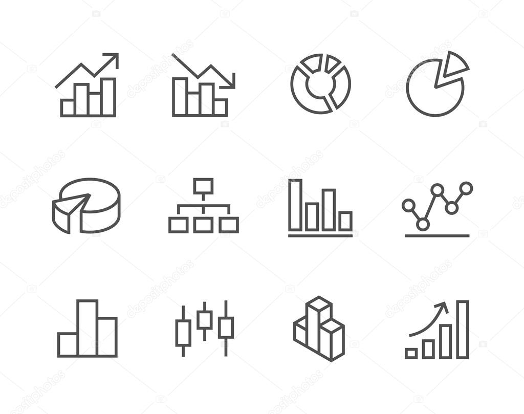 Stroked Graph and diagram icon set.
