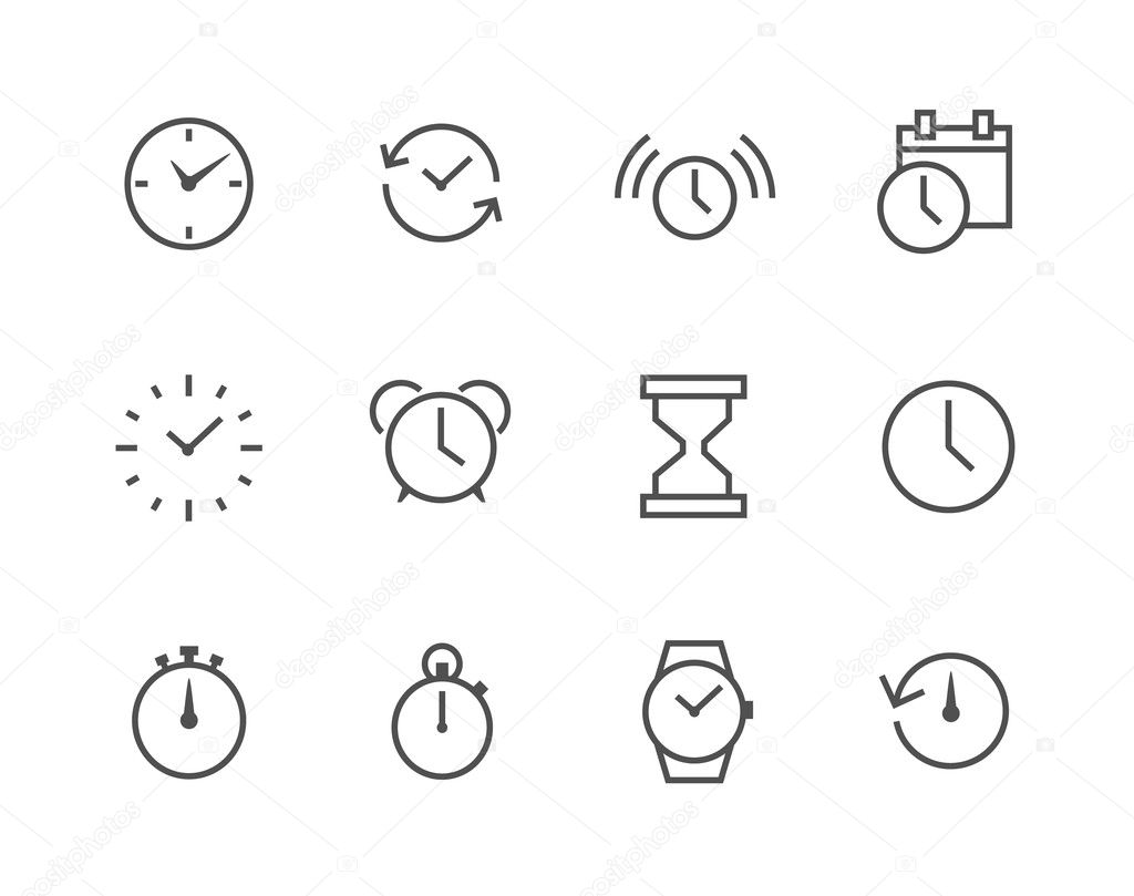 Thin line simple Icon set related to Time