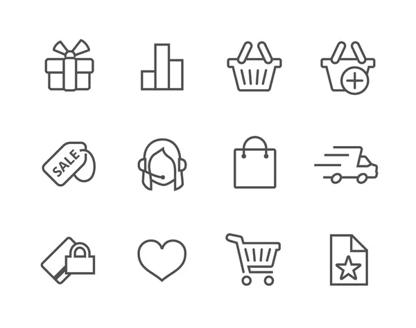 Thin Line Shopping Icons gesetzt. — Stockvektor