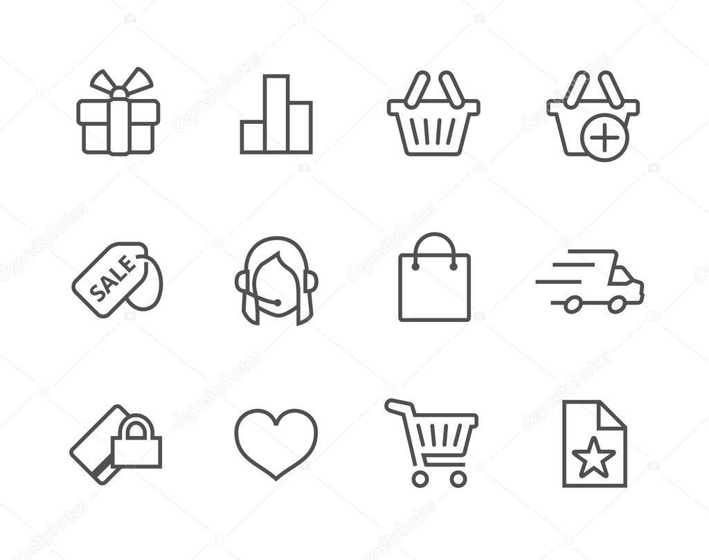 Thin line Shopping icons set.