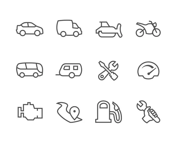 Dünne ausgekleidete Auto-Symbole — Stockvektor