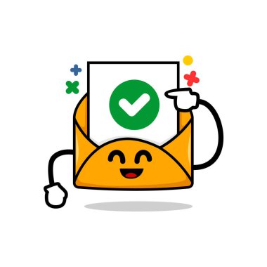 E- posta konseptini kaydet Yeşil işaretli posta vektör illüstrasyonunda izole edilmiş sevimli posta çizgi film yüzü