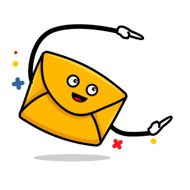 iki elle işaret eden e-posta konsepti. izole şirin posta çizgi film yüz vektör çizimi