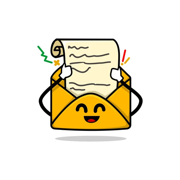 Otwierając List Mail Koperty Izolowane Cute Mail Kreskówki Twarz Wektor — Wektor stockowy