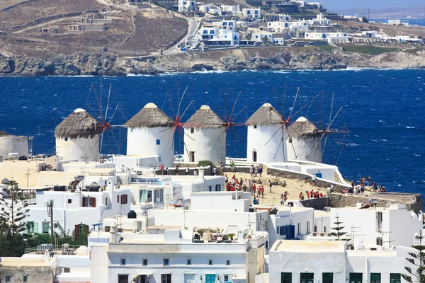 Five windmills in Mykonos — Stock Photo, Image