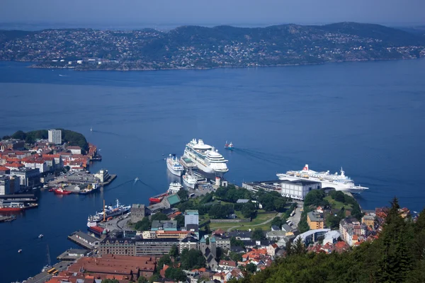 Bergen harbor and Byfjorden fjord — Stock Photo, Image