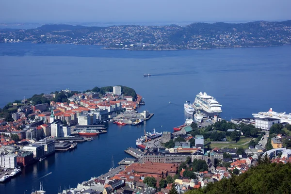 Bergen harbor and Byfjorden fjord — Stock Photo, Image