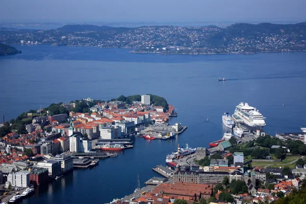 Bergen harbor and Byfjorden fjord — Stock Photo, Image