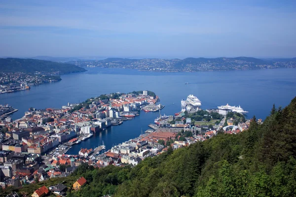 Bergen portu i Byfjorden nad cieśniną fiord — Zdjęcie stockowe