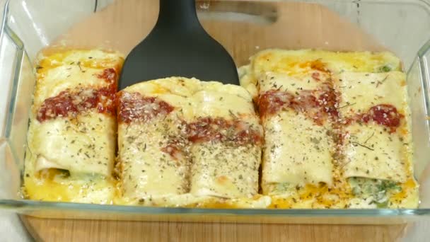 Canelloni Ready Eat Cooking Cenelloni Italian Food Lunch Close — 비디오