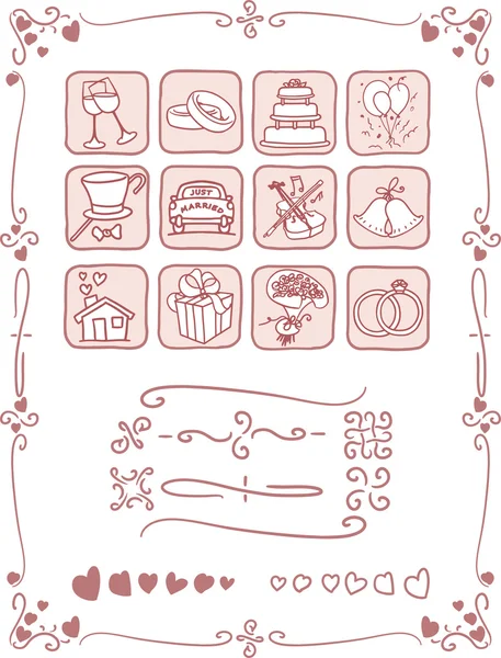 Düğün simgeler ve çerçeve kümesi