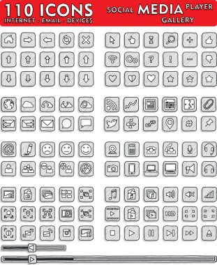 Sosyal Medya Icons - çizilmiş 110 Icons set
