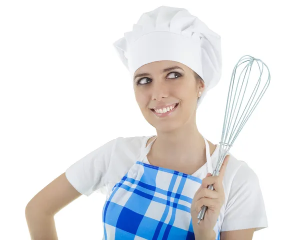 Femme cuisinier avec batteur d'oeufs — Photo