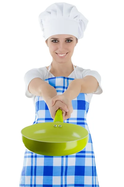 Woman Cook with Pan — Stock Photo, Image