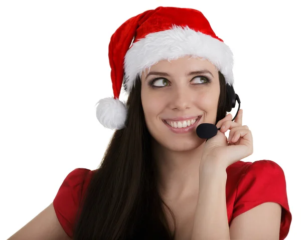 Christmas Call Center Girl — Stock Photo, Image