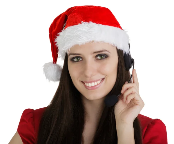 Het meisje van Kerstmis call centre — Stockfoto