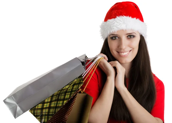 Christmas Girl Carrying Shopping Bags — Stock Photo, Image