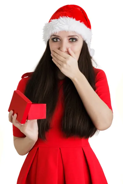 Christmas Girl Holding Present Box — Stock Photo, Image