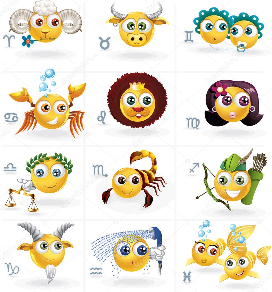 Zodiac Signs - Icons-Smiley Figures - Vector Set