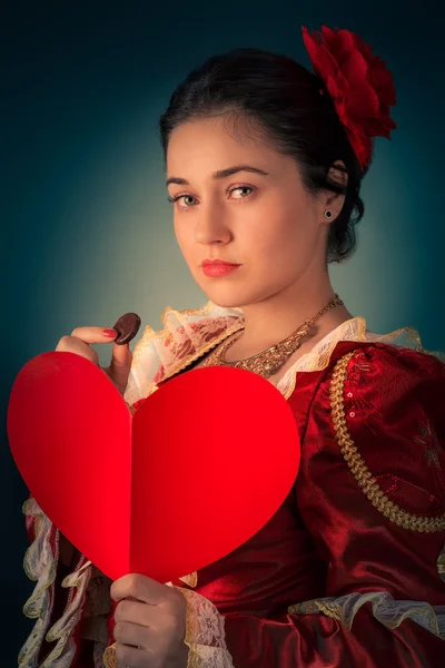 Princezna portrét s kartou ve tvaru srdce — Stock fotografie