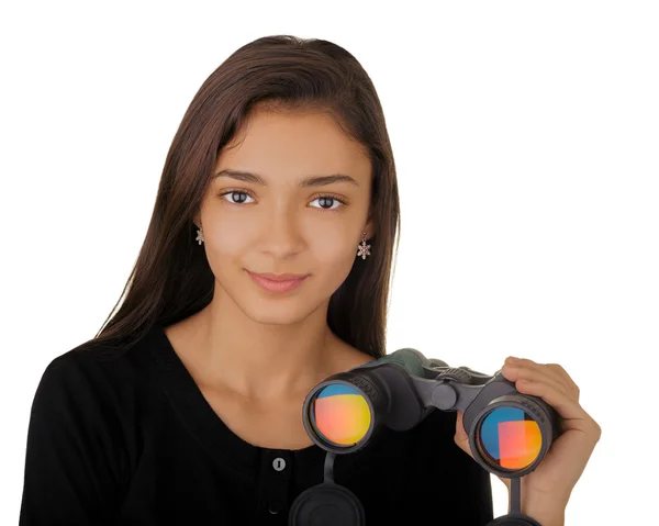 Girl Holding Binoculars — Stock Photo, Image