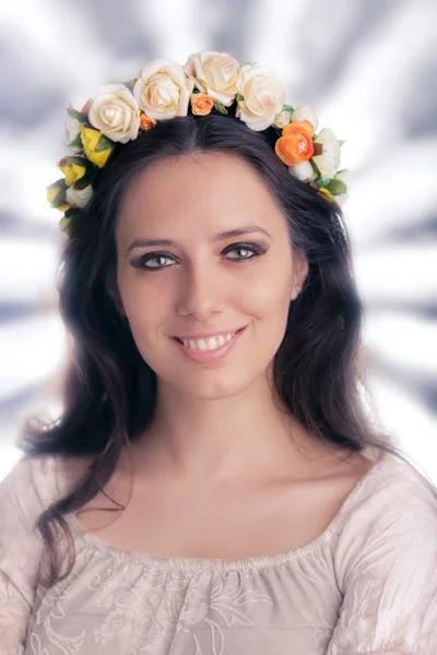 Nő Virág Koszorú — Stock Fotó