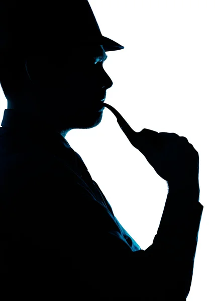 Silhouette of Man Smoking Pipe on a White Background — Stok Foto