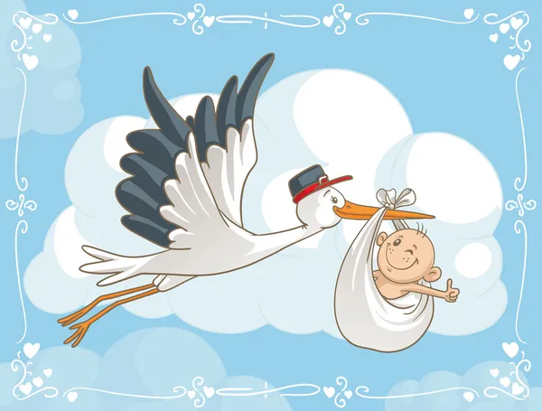 Stork with Baby Vector Cartoon — Stock Vector