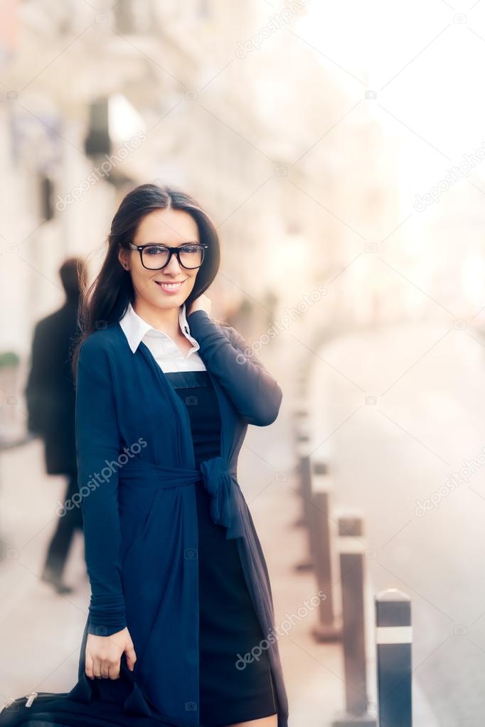 Young Woman with Briefcase Outside