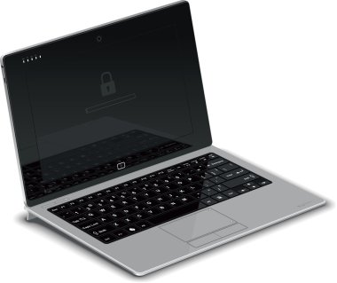 vektör tablet sol yan görünümü ile gümüş klavye rıhtım
