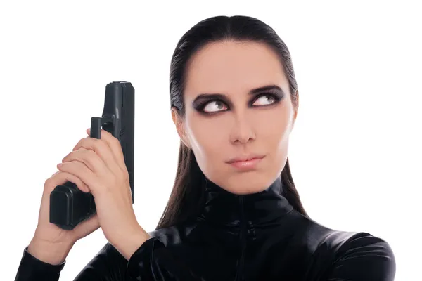 Woman Spy Holding Gun — Stock Photo, Image