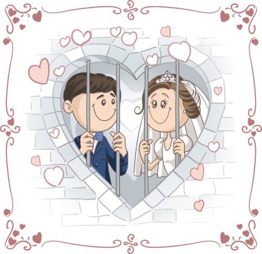 Just Married Couple in Jail Vector Cartoon clipart