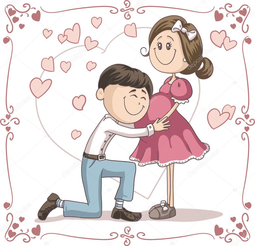 Pregnant Announcement Couple Vector Cartoon