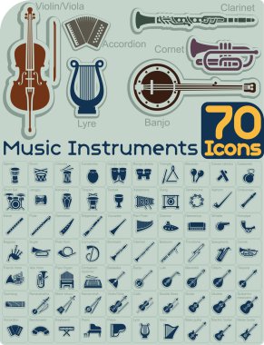 set 70 müzik aletleri simgeler vektör