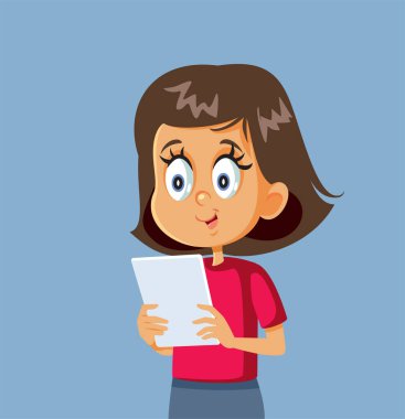 PC Tablet Vektör Çizgi Film İllüstrasyonlu Küçük Kız