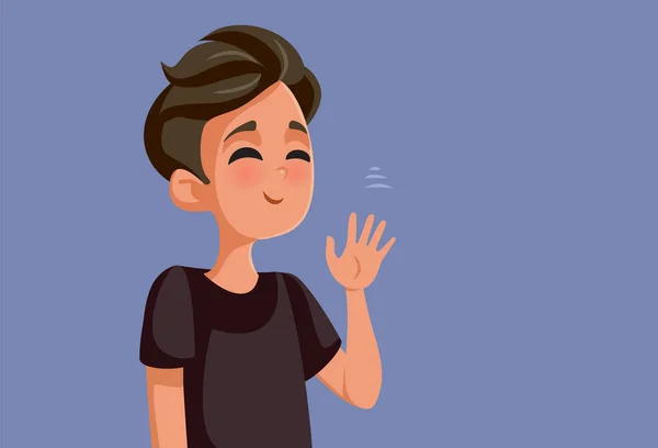 Εφηβικό Αγόρι Κυματίζει Γεια Σας Διάνυσμα Εικονογράφηση Κινουμένων Σχεδίων — Διανυσματικό Αρχείο
