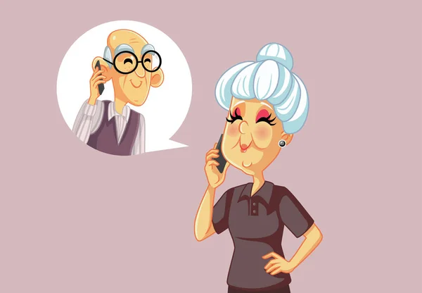 Moglie Parlando Telefono Con Suo Marito Vector Cartoon — Vettoriale Stock