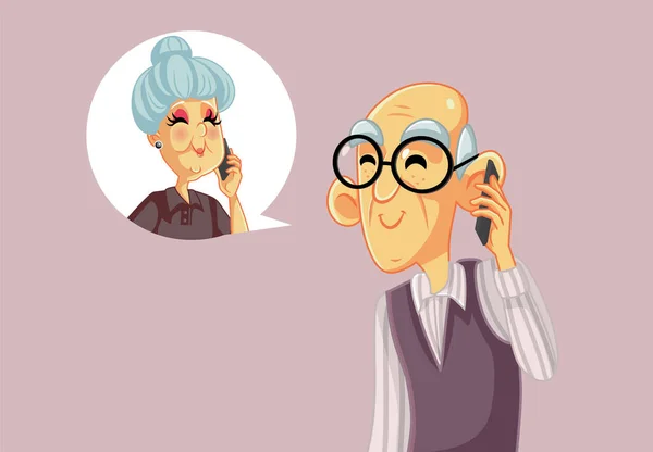 Seniormannen Som Snakker Telefonen Med Kona – stockvektor