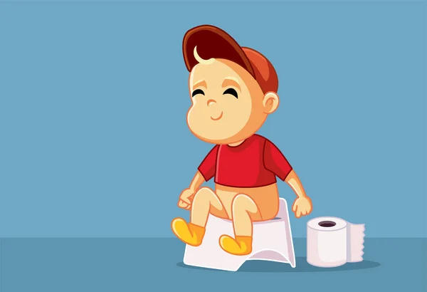 Little Toddler Successfully Potty Training Vector Cartoon — Stock Vector