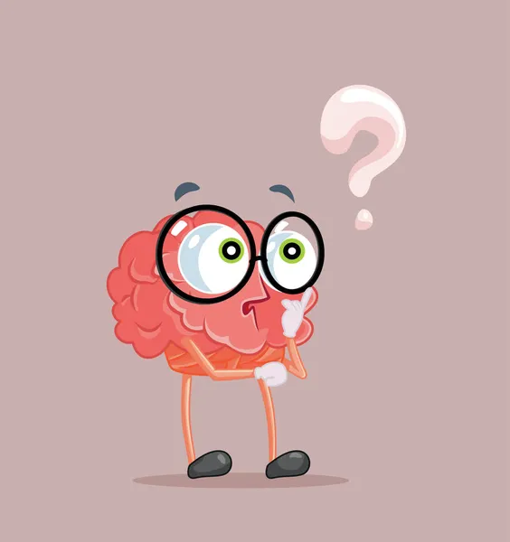 Grappig Brein Met Vragen Vector Cartoon — Stockvector