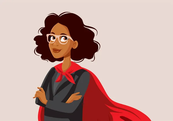 Superheroína Feminina Vestindo Cabo Vetor Terno Negócios Cartoon — Vetor de Stock