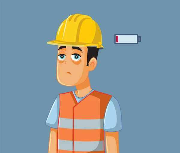 Overworked Exhausted Construction Worker Vector Cartoon Illustration — Stock Vector