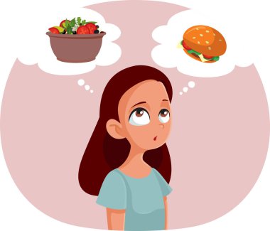 Teen Girl Thinking What to Eat Vector Cartoon clipart