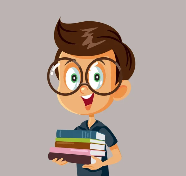 Estudiante Masculino Sosteniendo Libros Texto Vector Ilustración Dibujos Animados — Archivo Imágenes Vectoriales