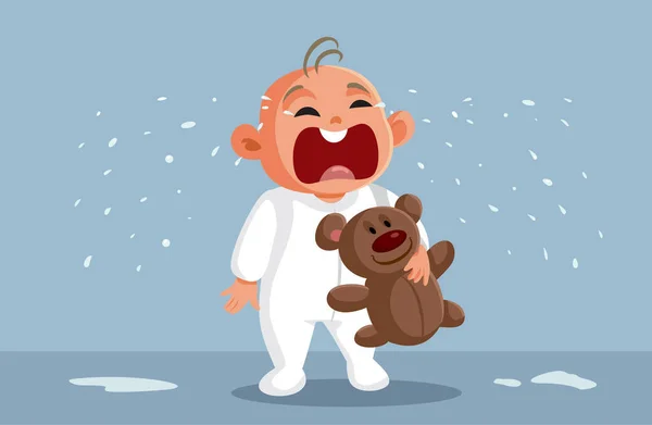 Dziecko Gospodarstwa Teddy Bear Płacz Wektor Kreskówki — Wektor stockowy