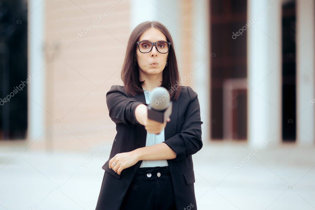 Curious Reporter Holding Microphone Asking a Question