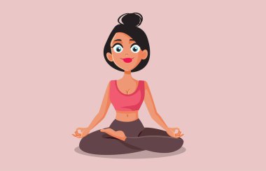 Yoga Poz Vektörü İllüstrasyonunda Neşeli Kadın