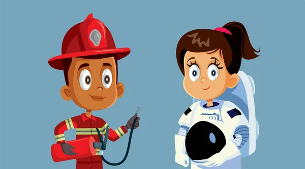 Niños Con Disfraces Profesionales Aspirando Futuro Vector Dibujos Animados — Vector de stock