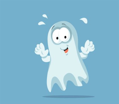 Komik Mutlu Hayalet Karakteri Vektör Çizgi Filmi İllüstrasyonu