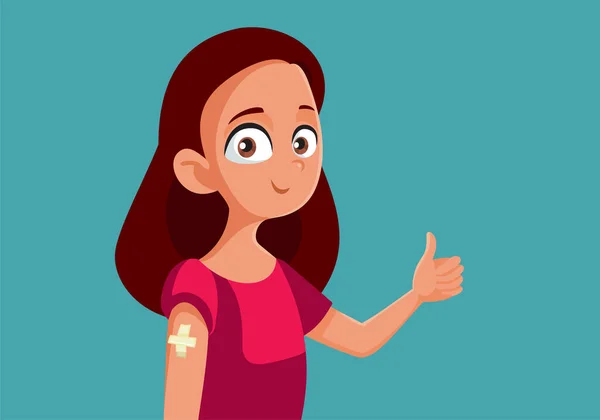 Εμβολιασμένο Teen Girl Holding Thumbs Vector Cartoon — Διανυσματικό Αρχείο